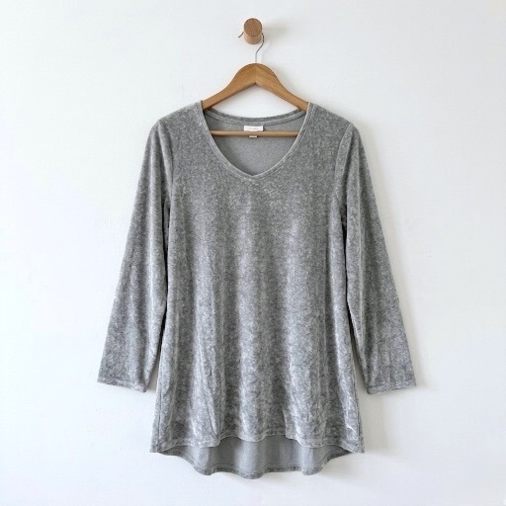 Pure‎ Jill Gray Velour V-Neck Tunic Top Pima Cotton Modal Blend Large Loose